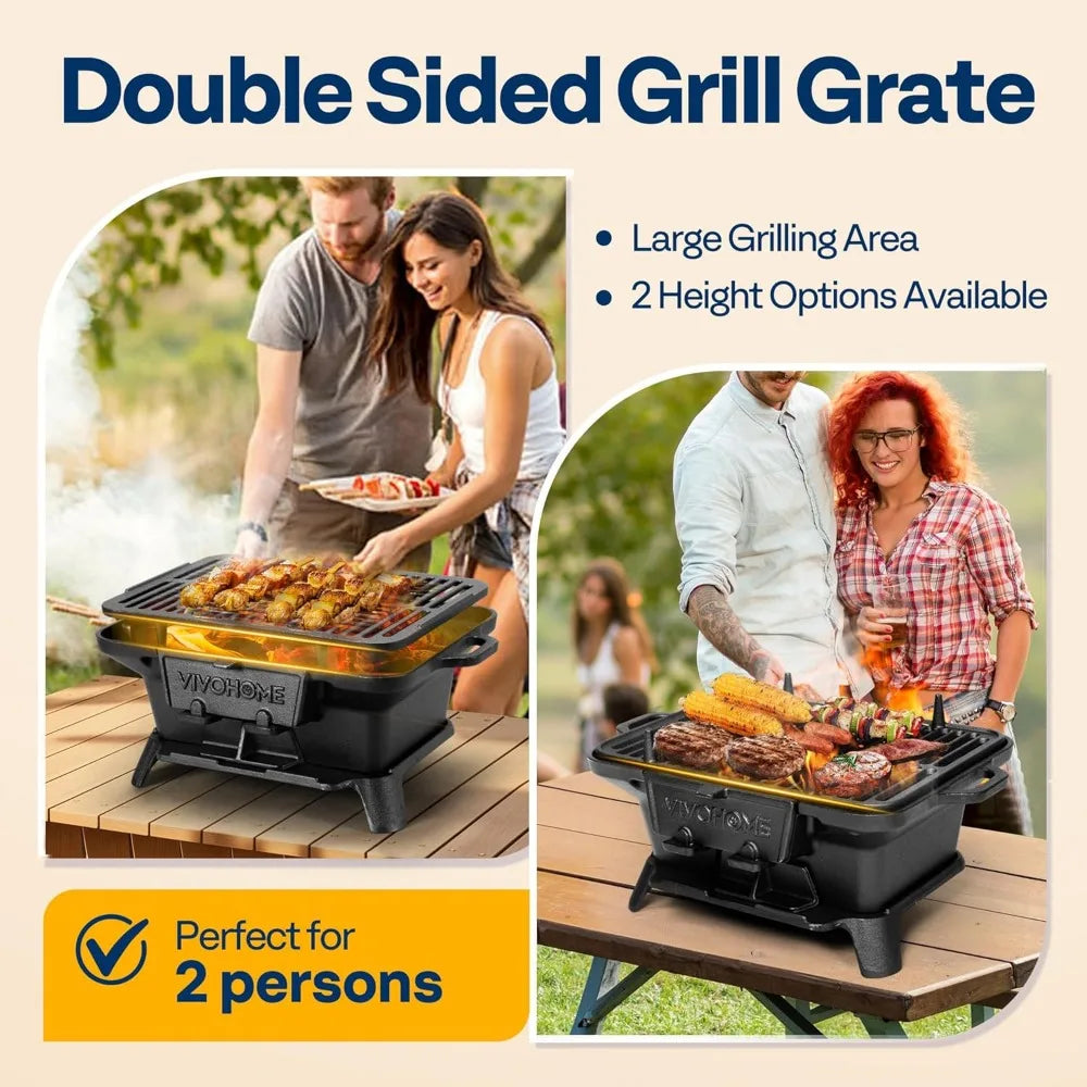 NBVCX Portable Rectangle Charcoal Grill With Double-Sided Grate