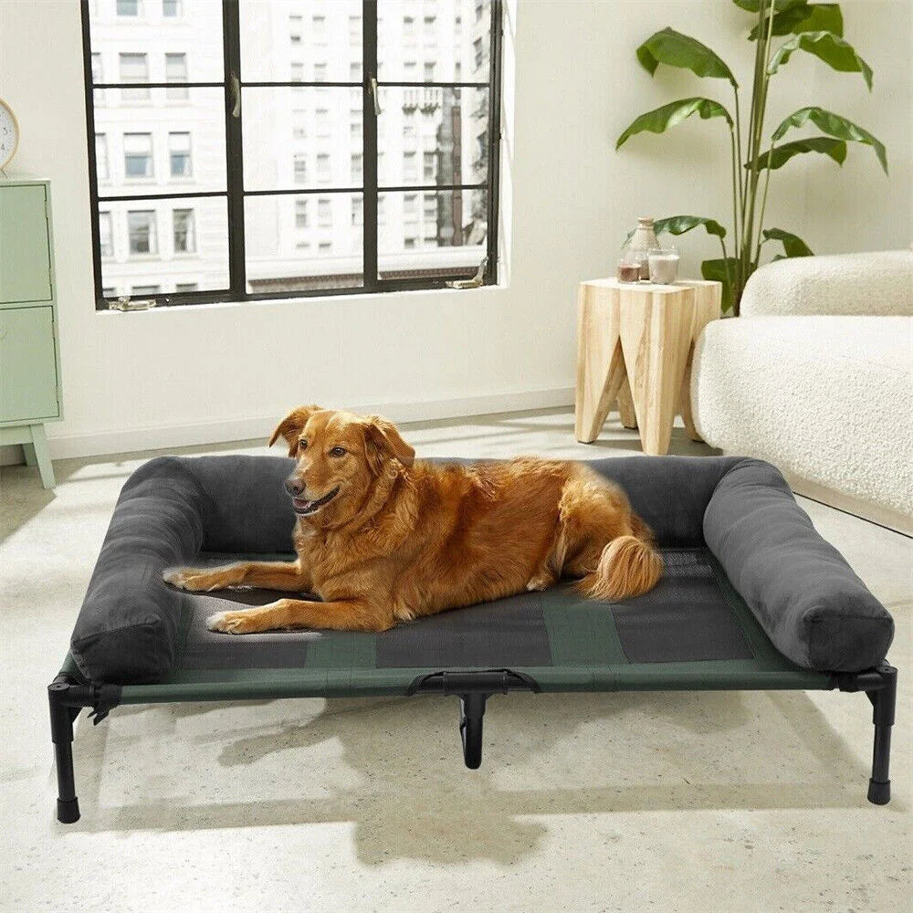 BORWART Outdoor Raised Dog Bed With Cooling Breathable Plush Mat