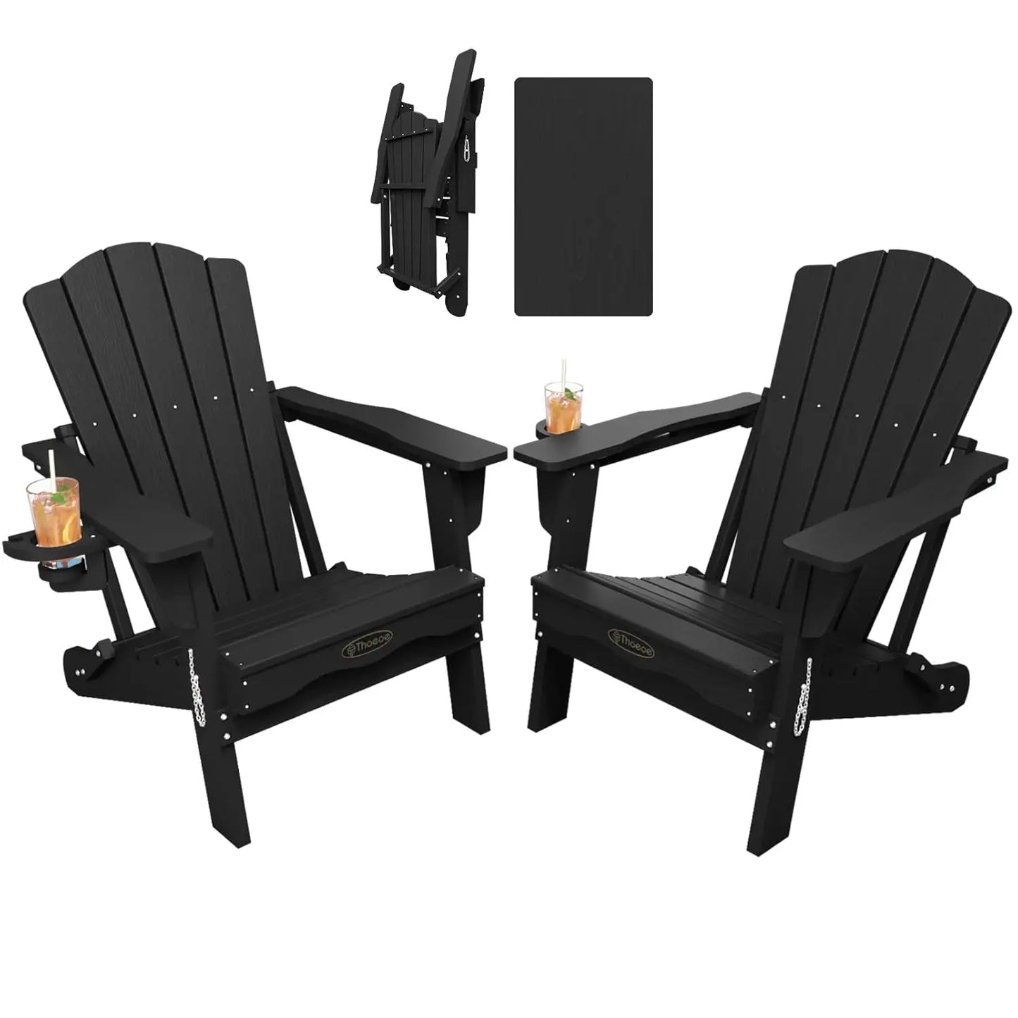 MOYU Folding Adirondack Chairs Outdoor All-Weather HDPE With Cup Holder