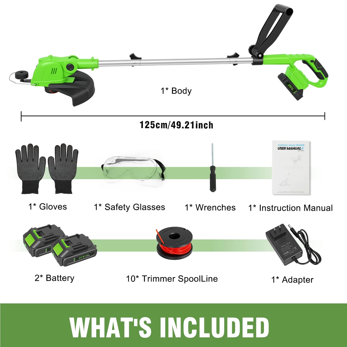 Cordless String Trimmer With Rotatable Head And Included Batteries
