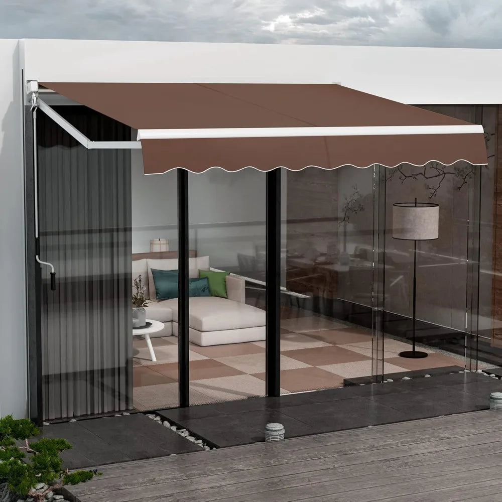 Retractable Patio Awning With Manual Crank And Durable Metal Frame