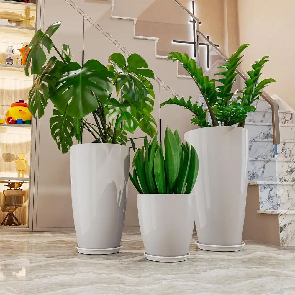 Set Of 3 Planters With Drainage Holes Indoor Outdoor