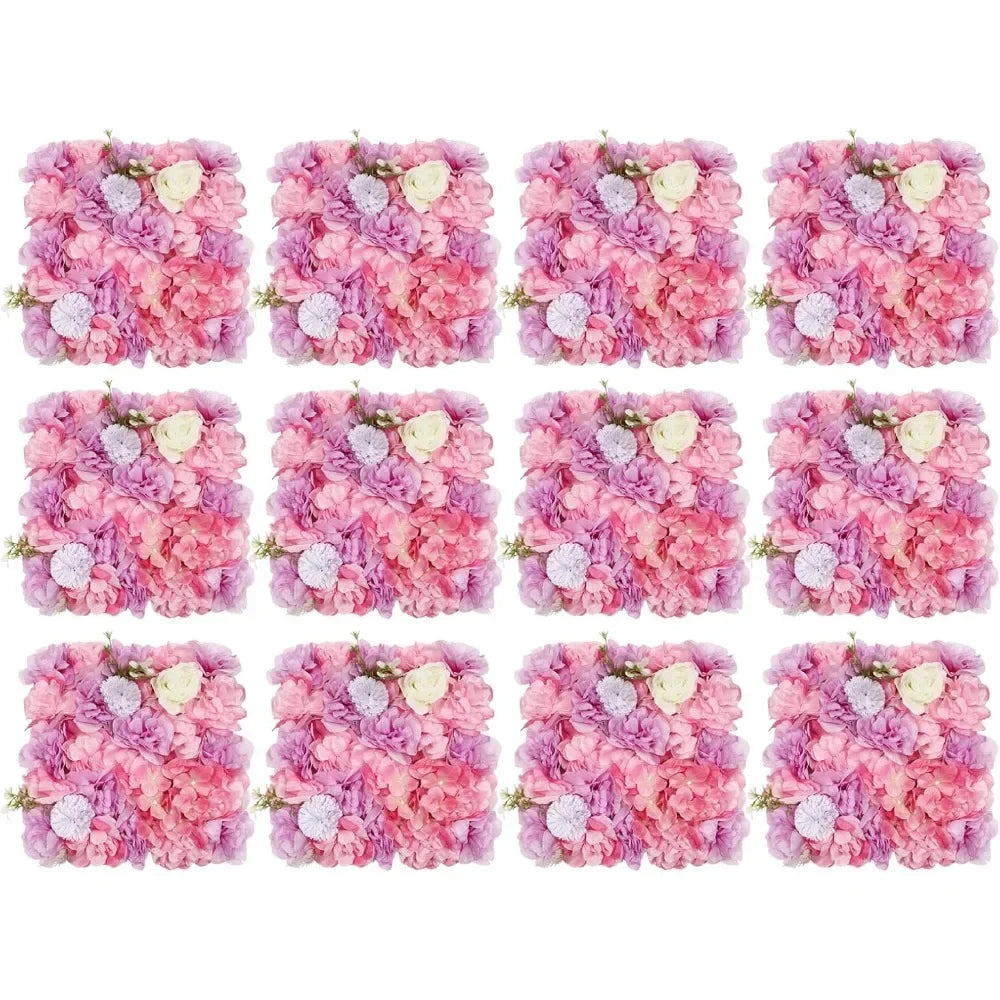 12 Piece 3D Silk Flower Wall Panels Backdrop Hydrangea Rose