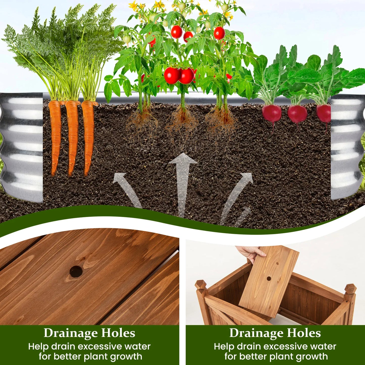 LIFEZEAL Wooden Raised Garden Bed With Drainage Holes