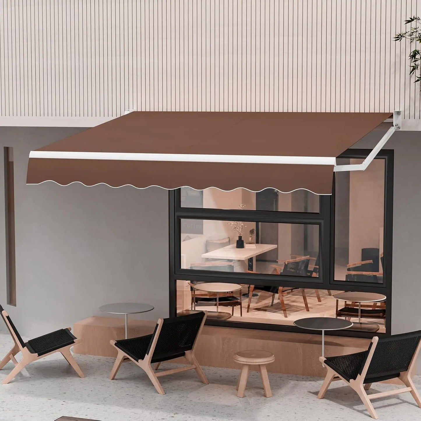 Retractable Patio Awning With Manual Crank And Durable Metal Frame