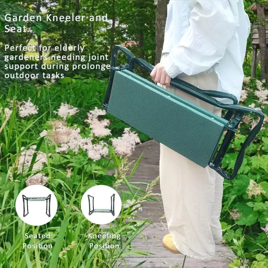 Heavy Duty Folding Garden Kneeler And Seat With Tool Pouch Storage