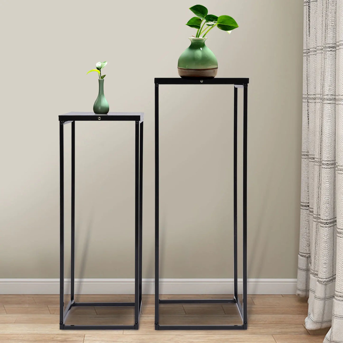 Two Pack Black Metal Square Plant Stands For Patio Decor