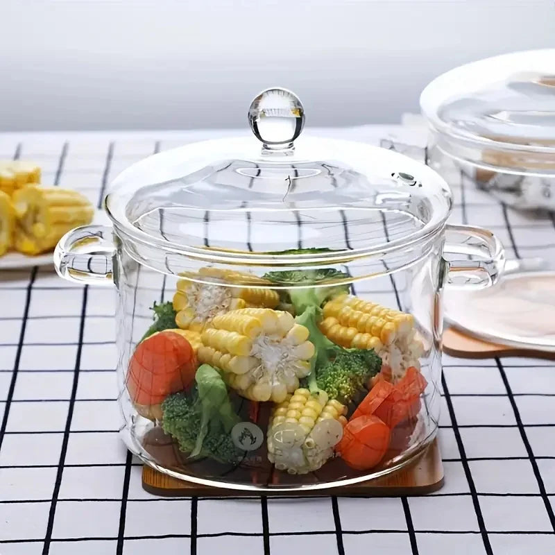 Glass Pot With Lid Clear Soup Pot Open Cookware Kitchen