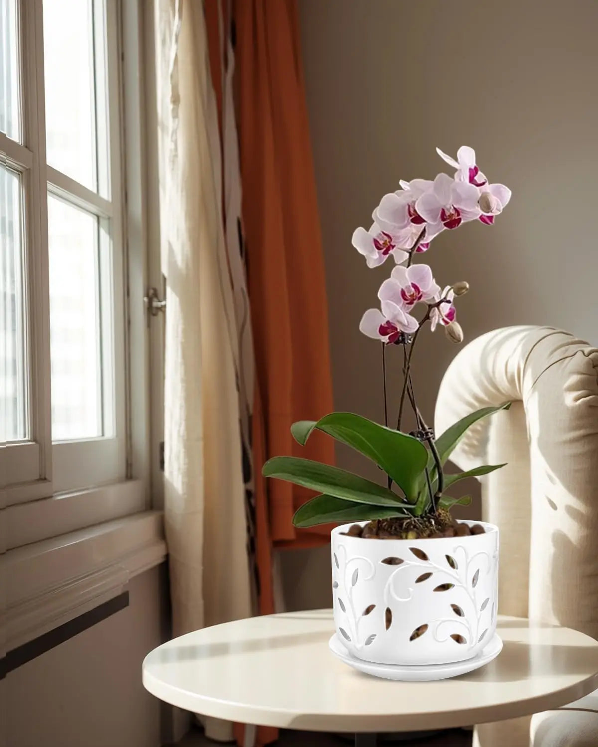 Ceramic Orchid Pot With Drainage Holes And Tray Indoor Outdoor