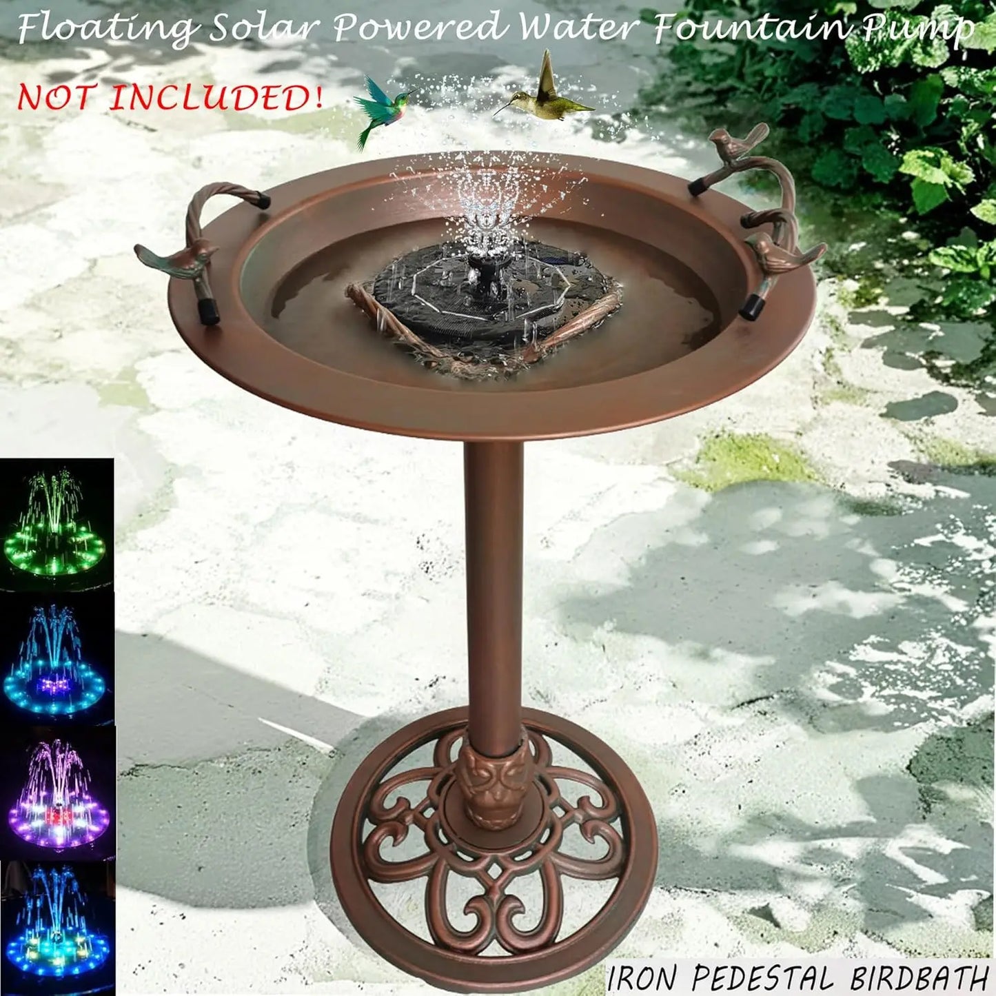 Iron Birdbath Outdoor Water Feature With Bird Feeder