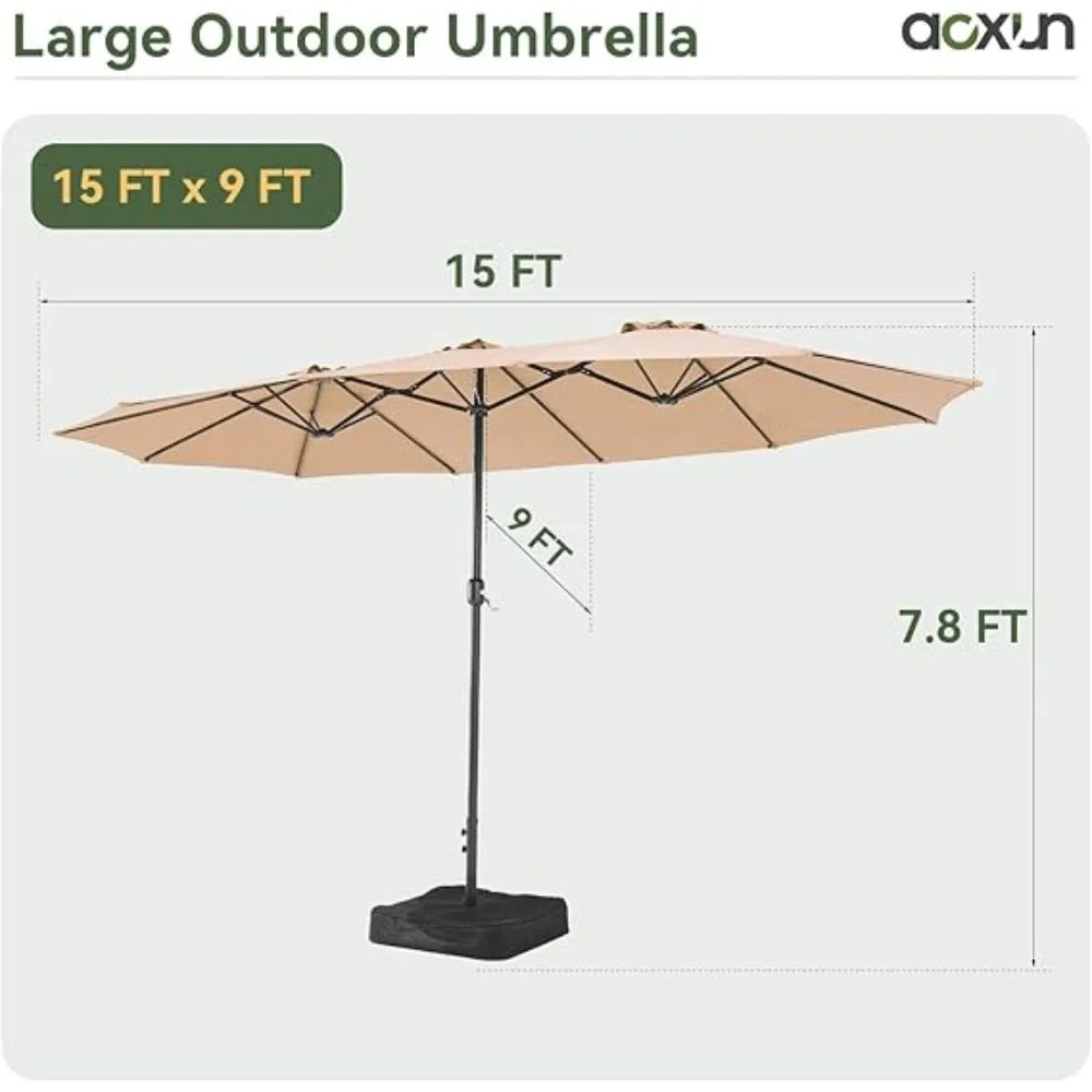 Outdoor Rectangular Patio Umbrella With Crank And Base Included
