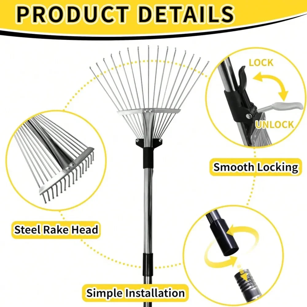 Duty Adjustable Garden Rake Expandable Leaf Rake For Lawns