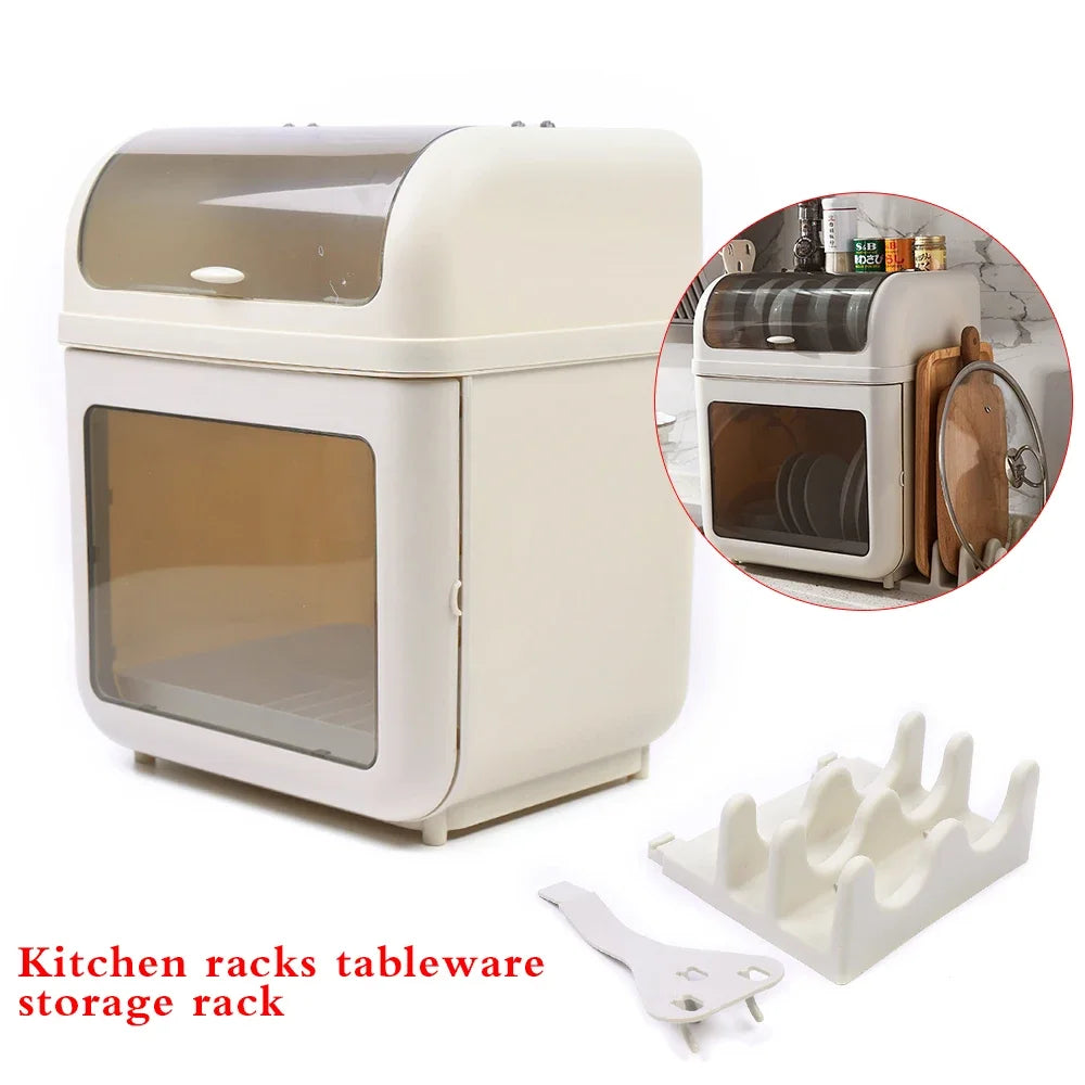 Dish Drying Rack With Cover Dustproof Drainer Basket Utensil Organizer
