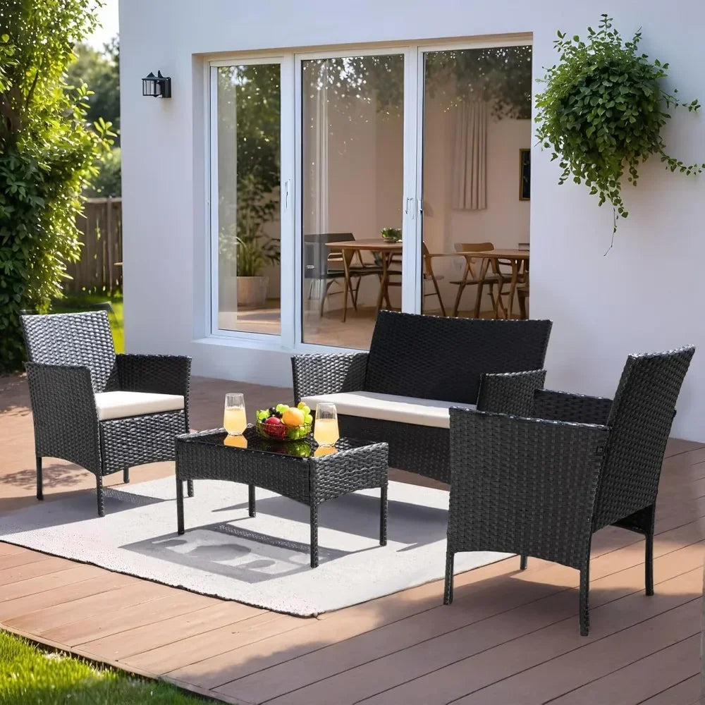 Outdoor 4-Piece Wicker Rattan Patio Conversation Set