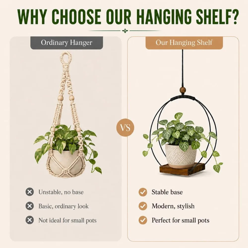 Indoor Hanging Planter With Wood Base Macrame Plant Hanger