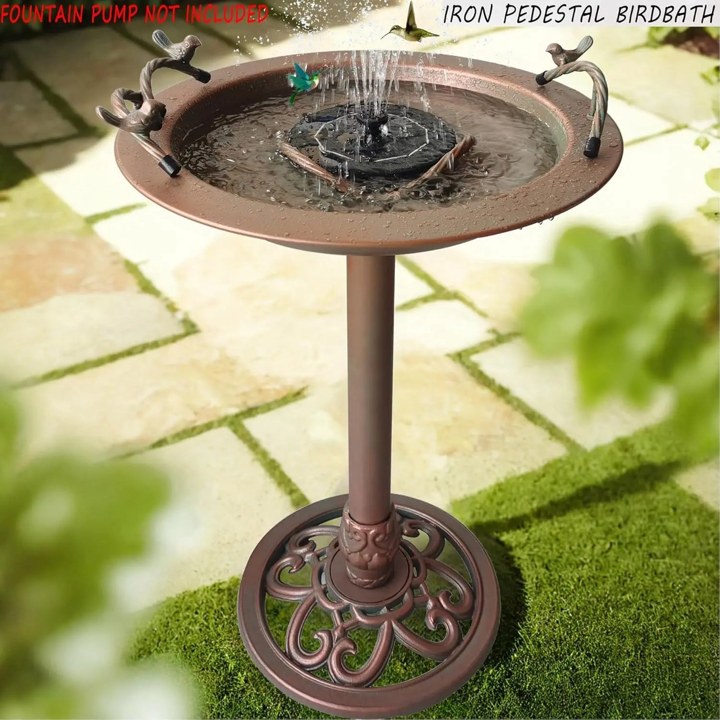 Iron Birdbath Outdoor Water Feature With Bird Feeder