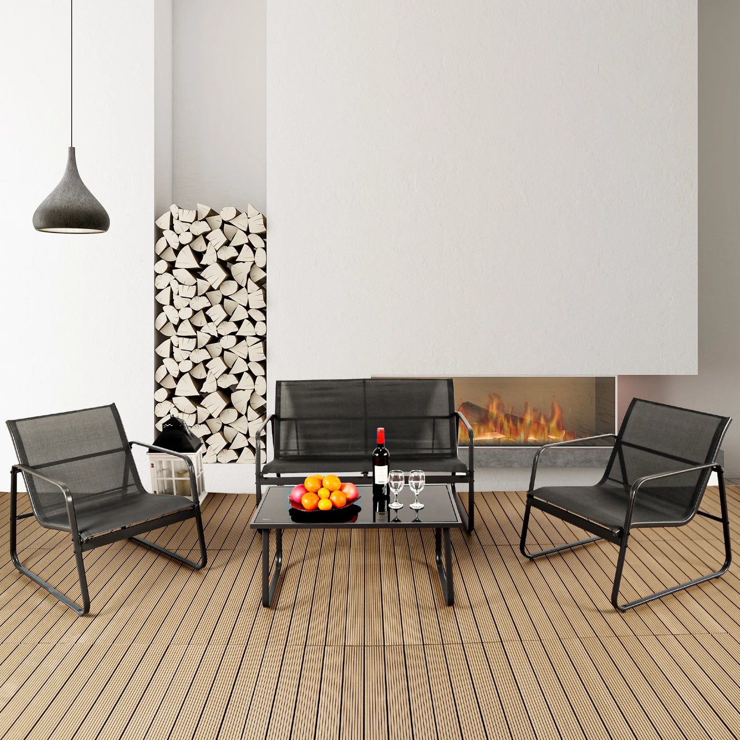JHK Outdoor Patio Furniture Set With Table And Mesh Back