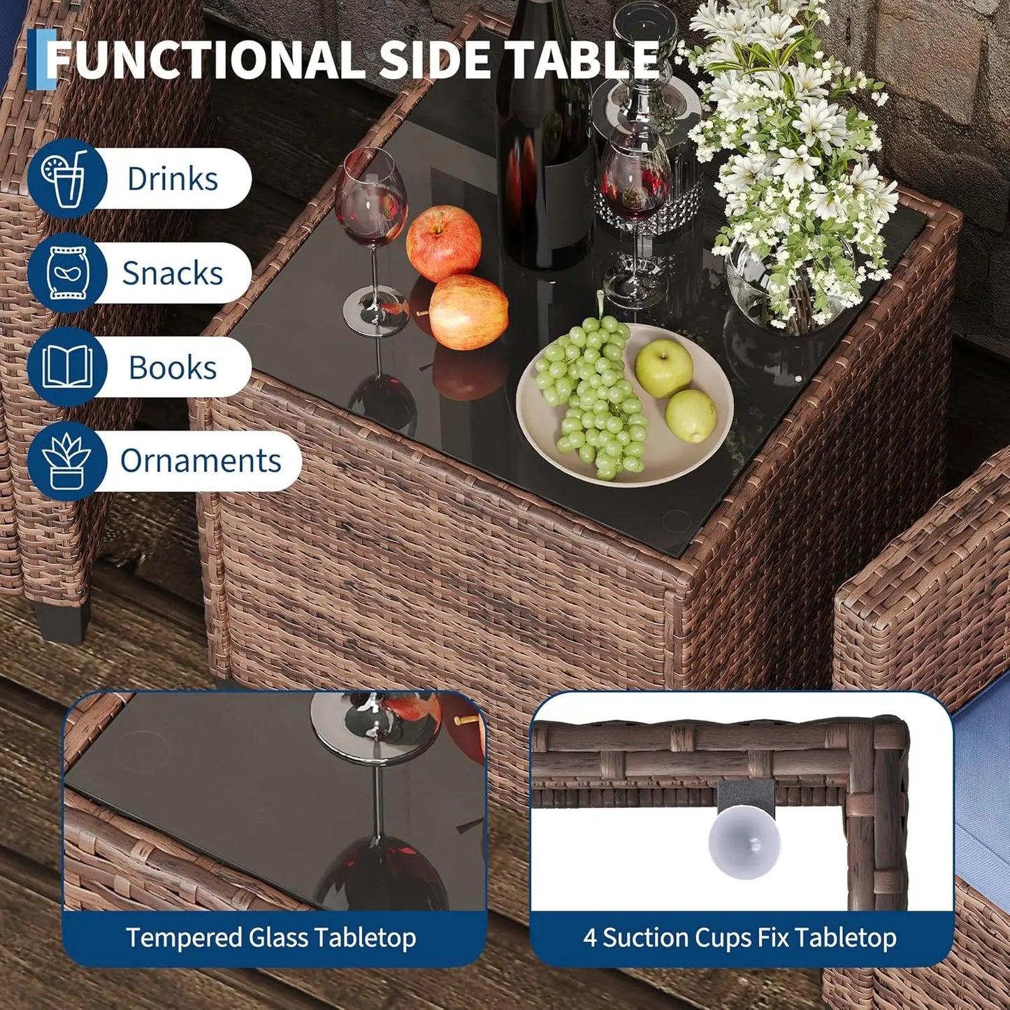 HiMISS Outdoor Patio Bistro Set Rattan Chairs And Side Table