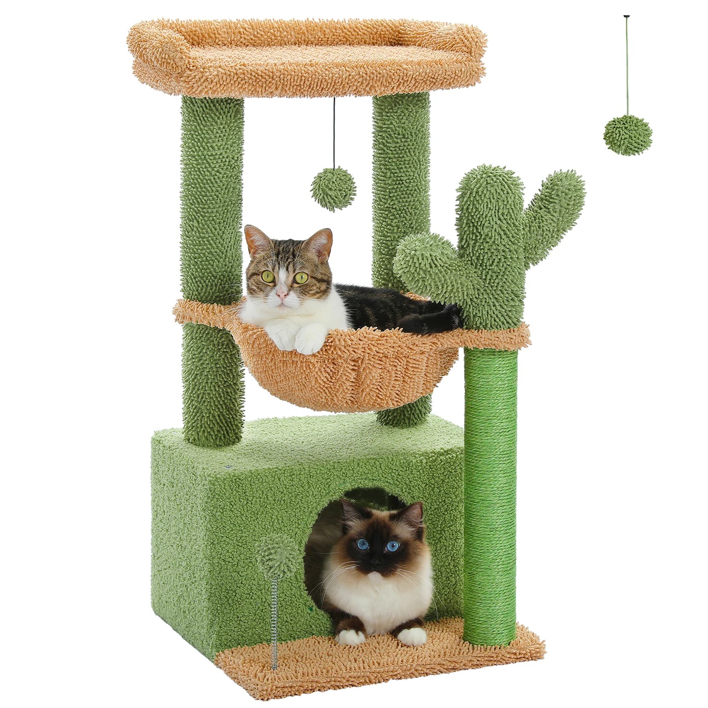PEQULTI 4-In-1 Cactus Cat Tree For Indoor Cats With Condo