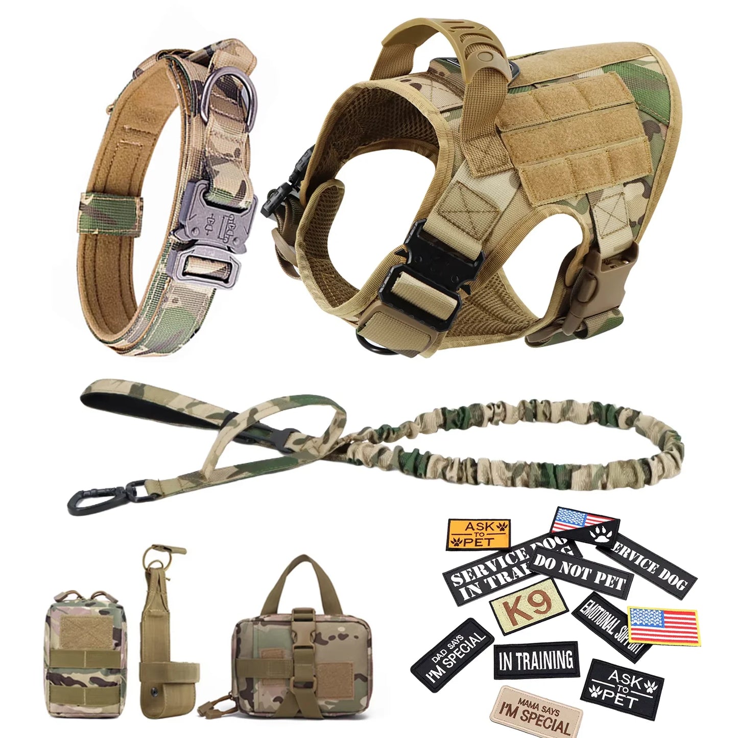 Military Large Dog Harness Vest Set With Patches For Malinois