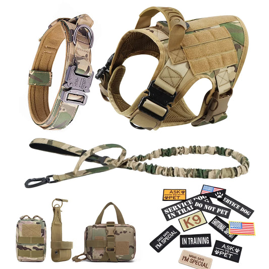 Military Large Dog Harness Vest Set With Patches For Malinois