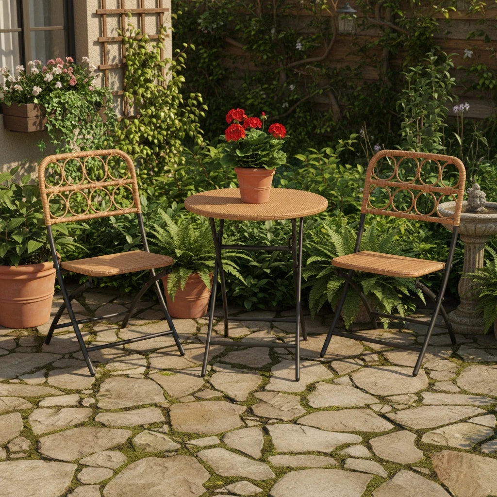 PIYRQ 3 Piece Folding Patio Bistro Set Outdoor Round Table And Chairs