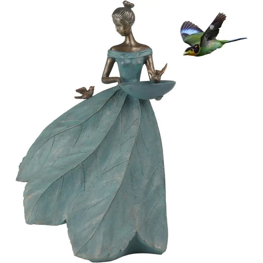 Resin Garden Bird Feeder And Bath Statue Outdoor Yard Decor