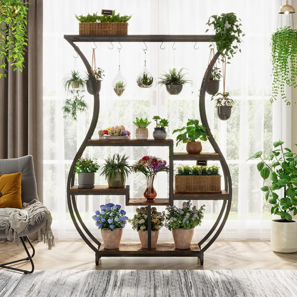 RBXC Vase Shaped Ladder Plant Stand With 10 Hanging Hooks