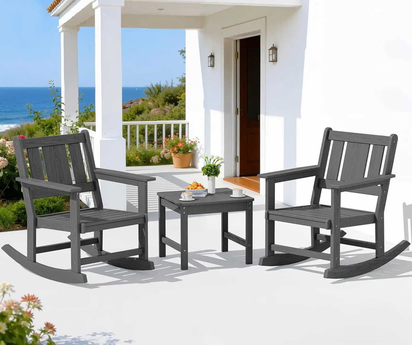 Outdoor Rocking Chair Set of 2 With Side Table Patio