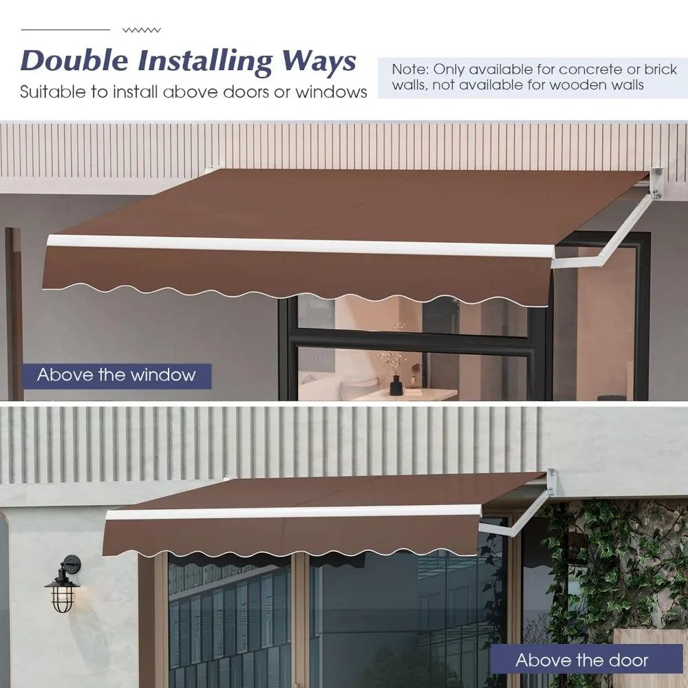 Retractable Patio Awning With Manual Crank And Durable Metal Frame