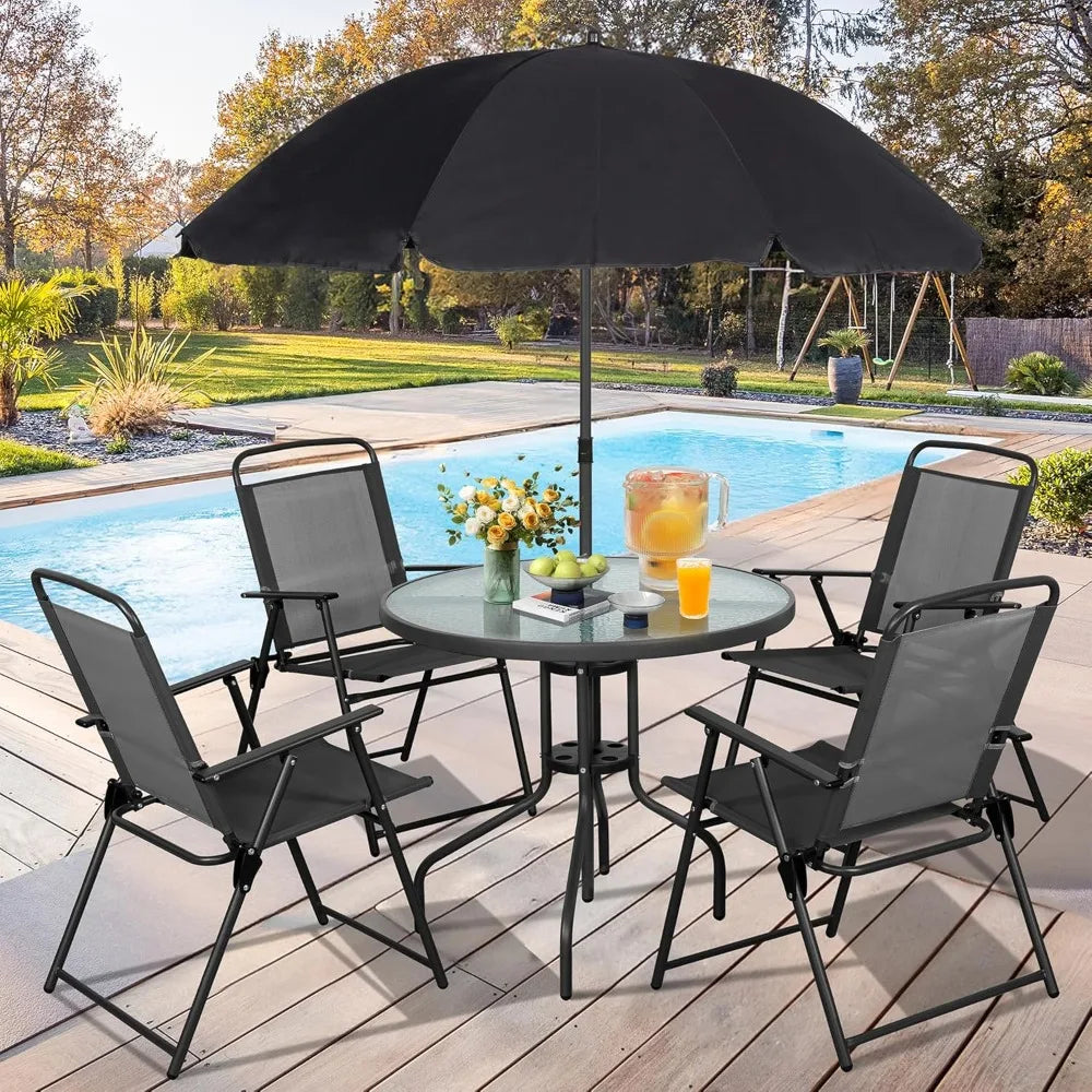Outdoor Folding Dining Set With Umbrella Table And Chairs
