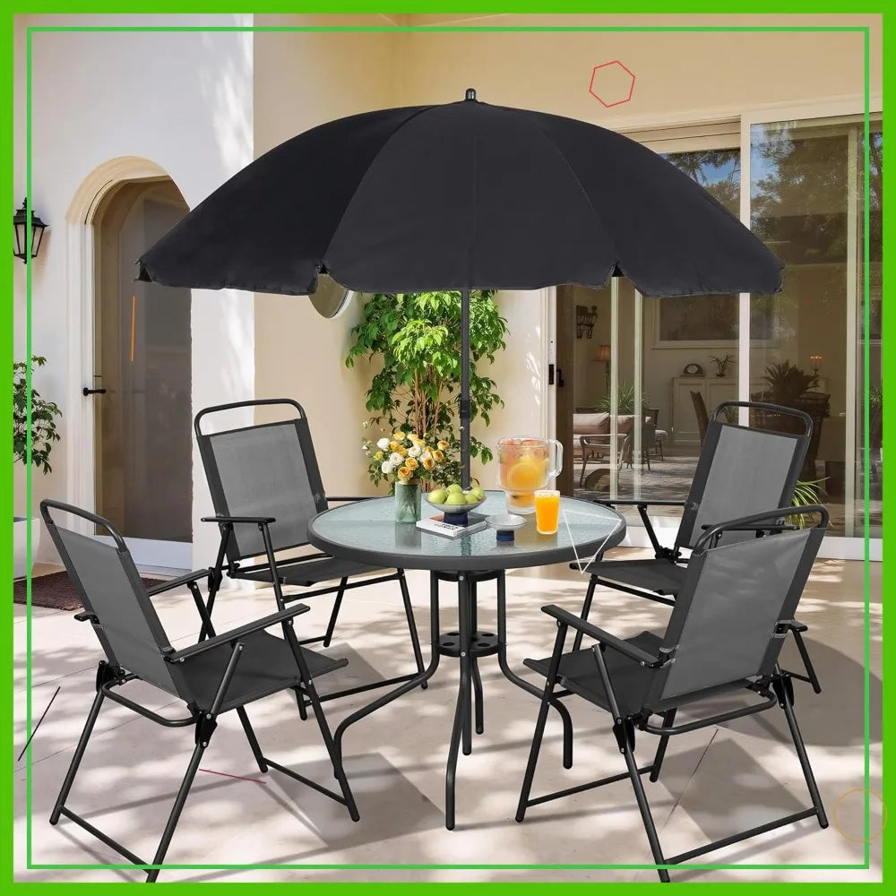 Outdoor Folding Dining Set With Umbrella Table And Chairs