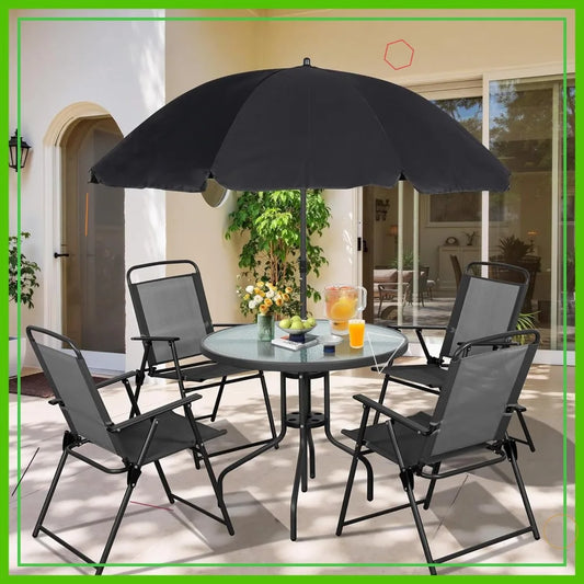 Outdoor Folding Dining Set With Umbrella Table And Chairs