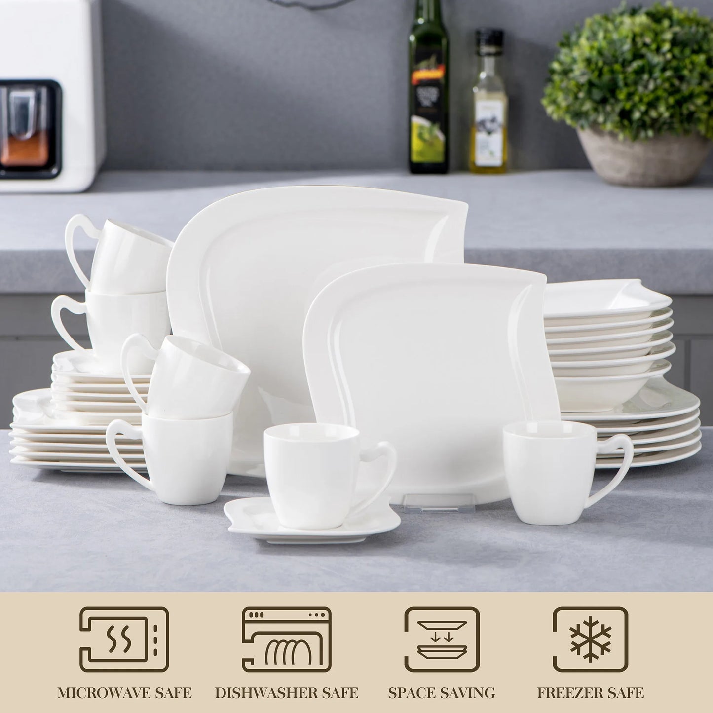 MALACASA Porcelain Dinnerware Set With Cups And Saucers