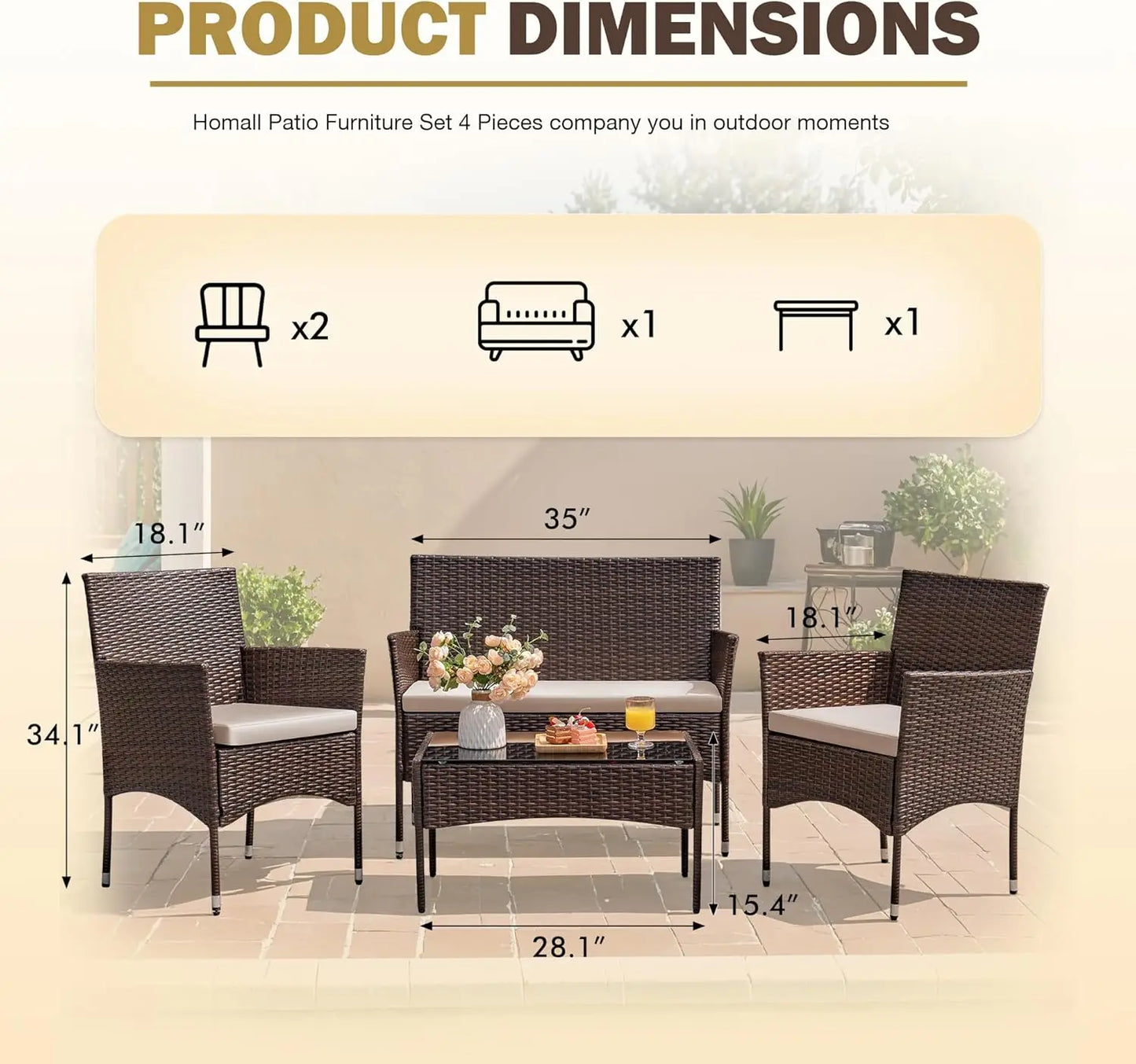 4-Piece Outdoor Patio Furniture Set Rattan Chair Wicker