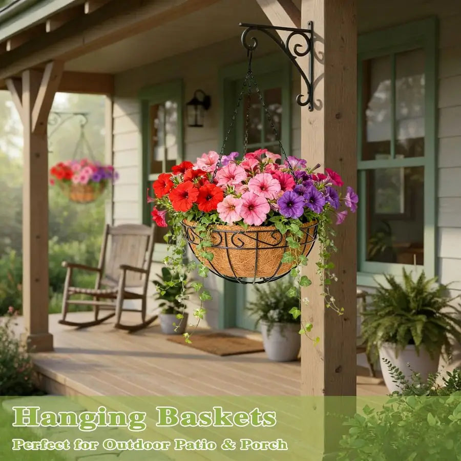XMSJ 4 Pack Outdoor Hanging Plant Baskets With Coco Liners