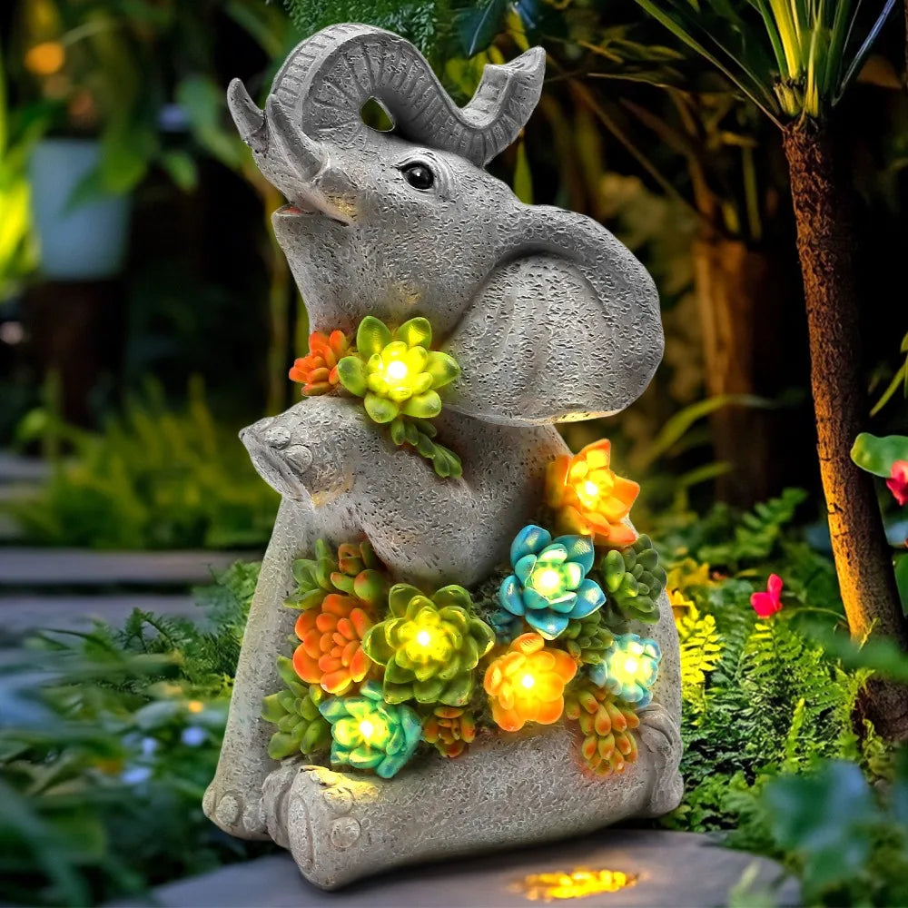 Solar Garden Turtle Dragon Elephant Statue Light Outdoor Decor