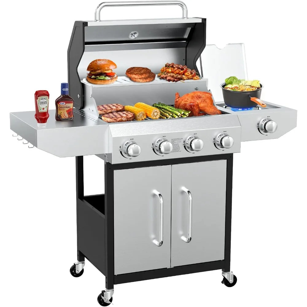 Stainless Steel Propane Gas Grill 60000 BTU Four Burners