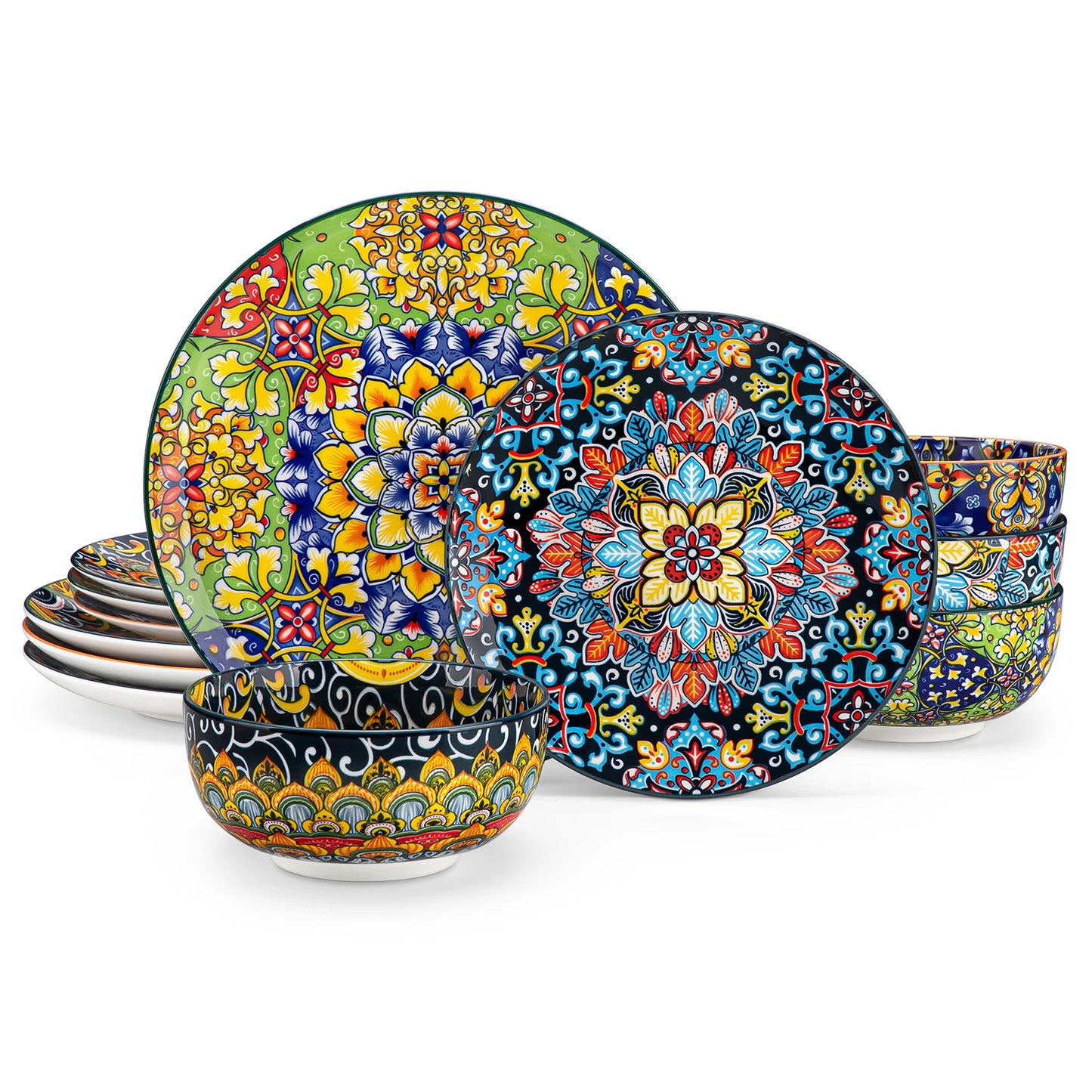 MALACASA Ceramic Dinnerware Set Bohemian Style For 6