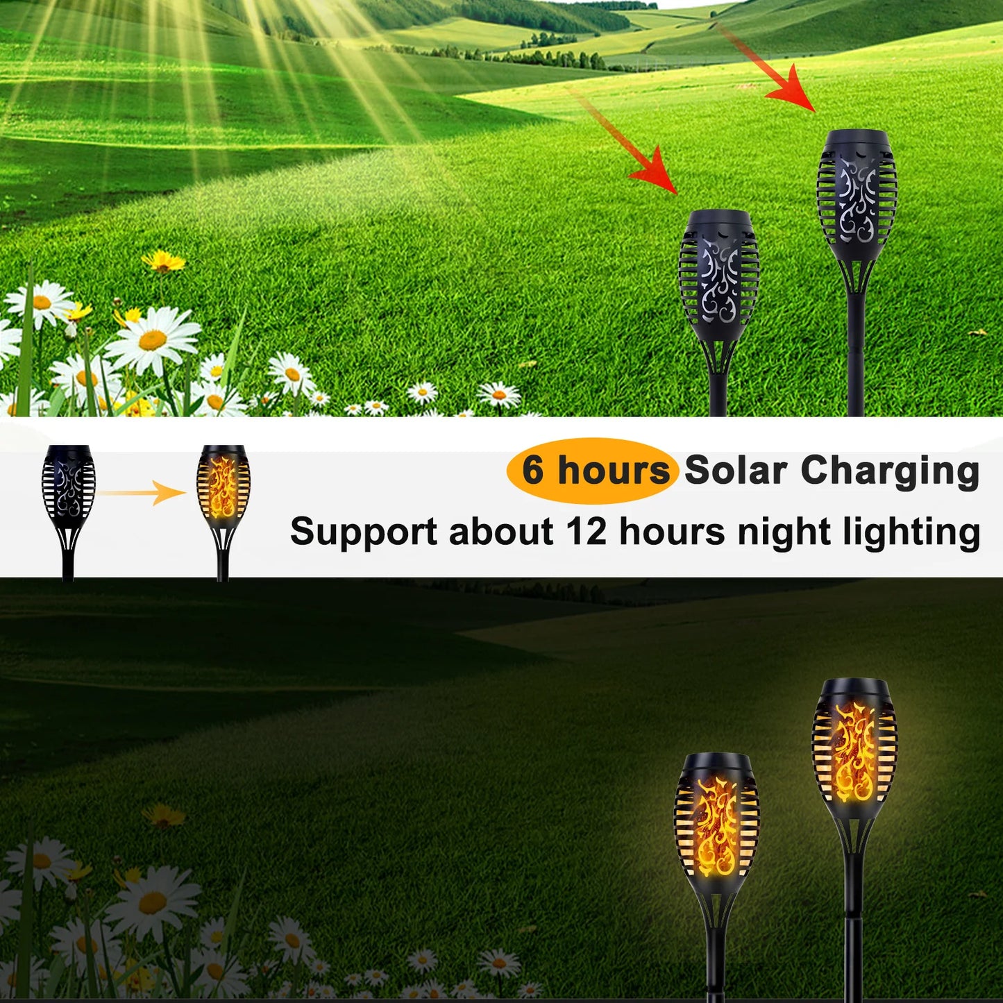 Solar Torch Lights With Flickering Flame Outdoor Waterproof Pathway Lights