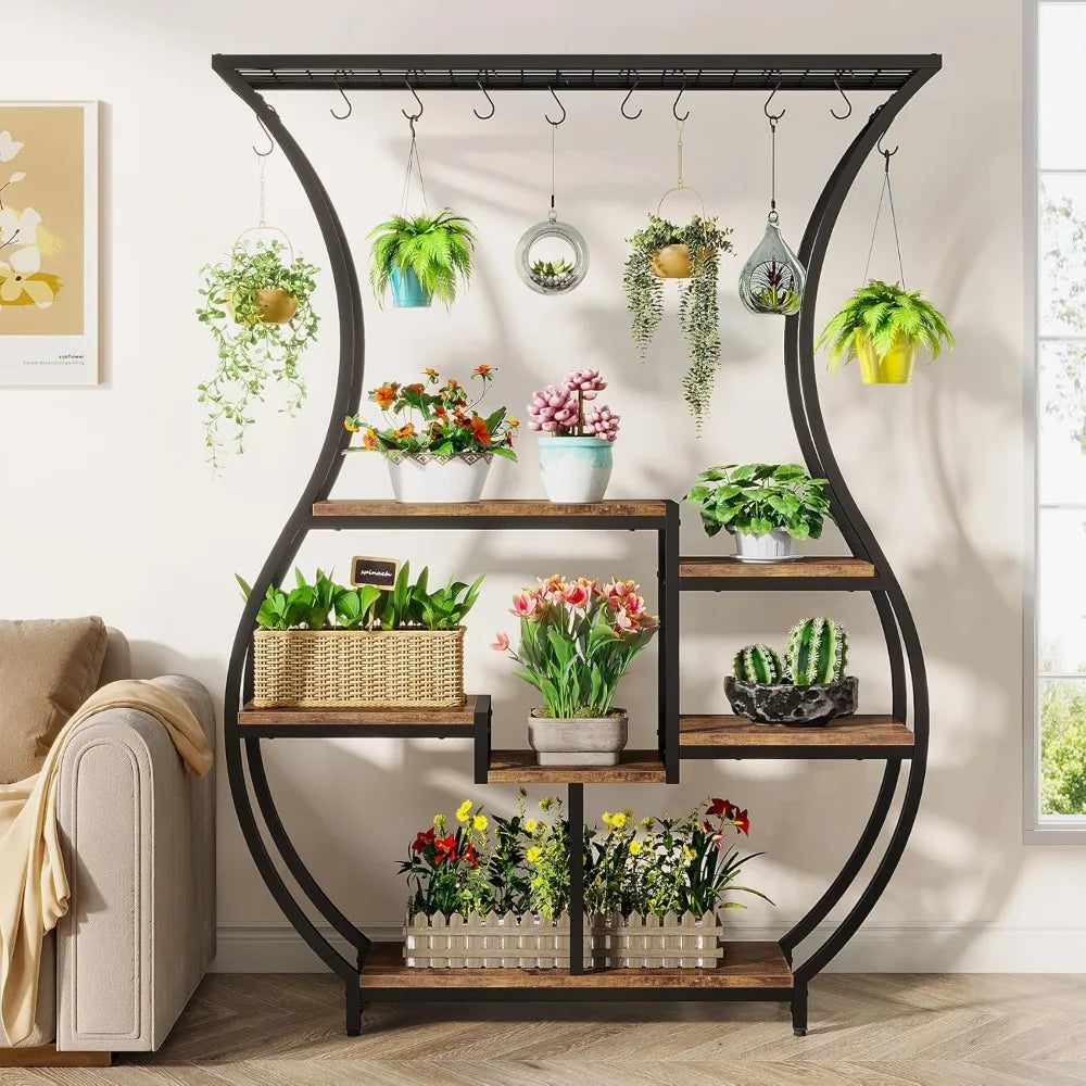 RBXC Vase Shaped Ladder Plant Stand With 10 Hanging Hooks