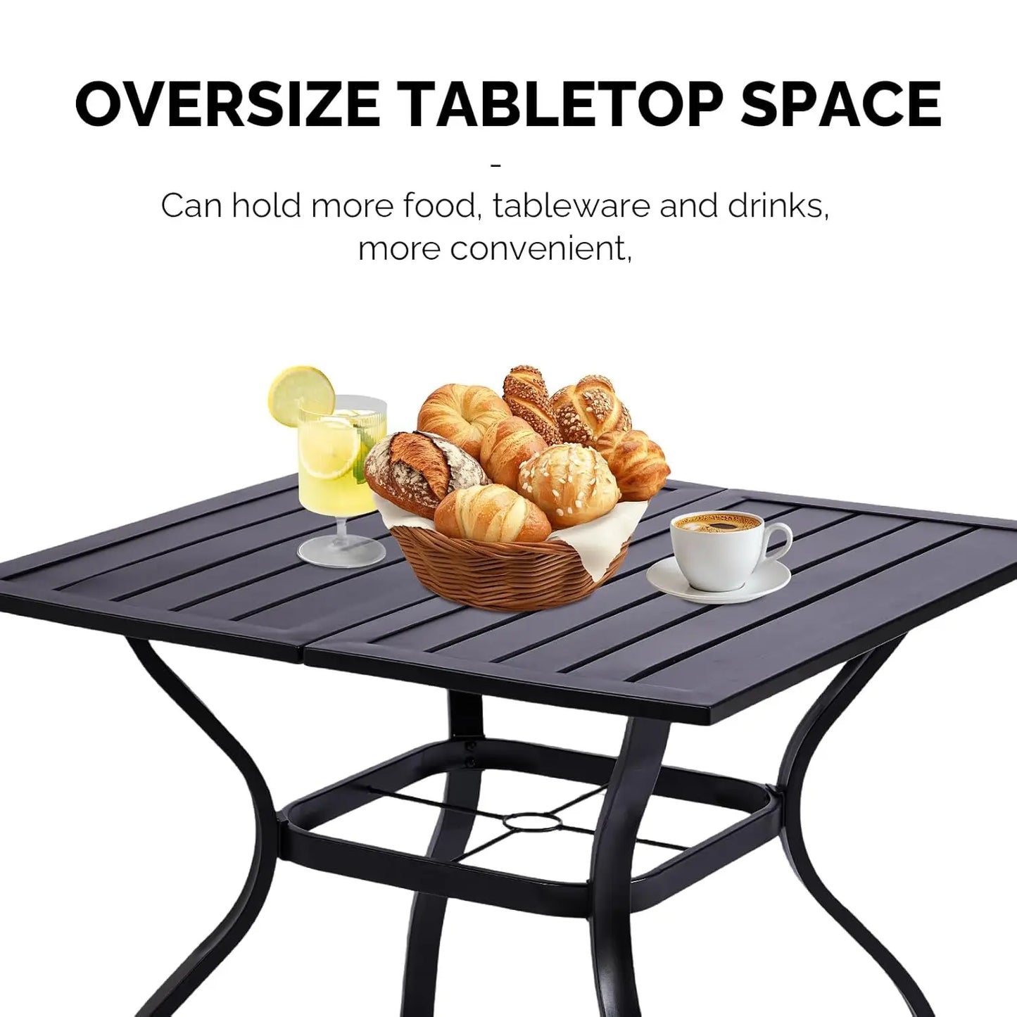 Outdoor Five Piece Patio Dining Set With Umbrella Hole And Iron Frame