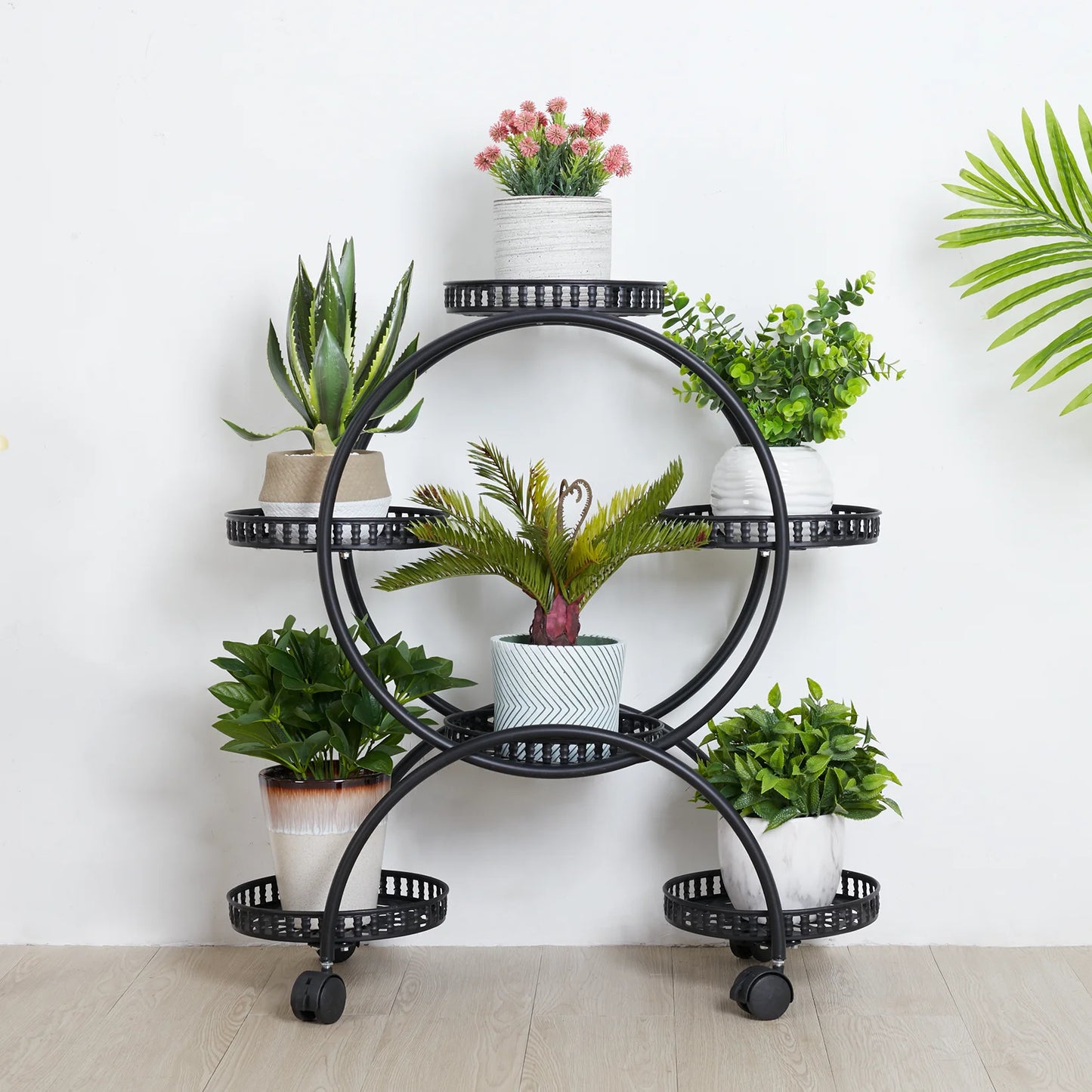 Unho 6 Pot Metal Plant Stand With Wheels Garden Cart