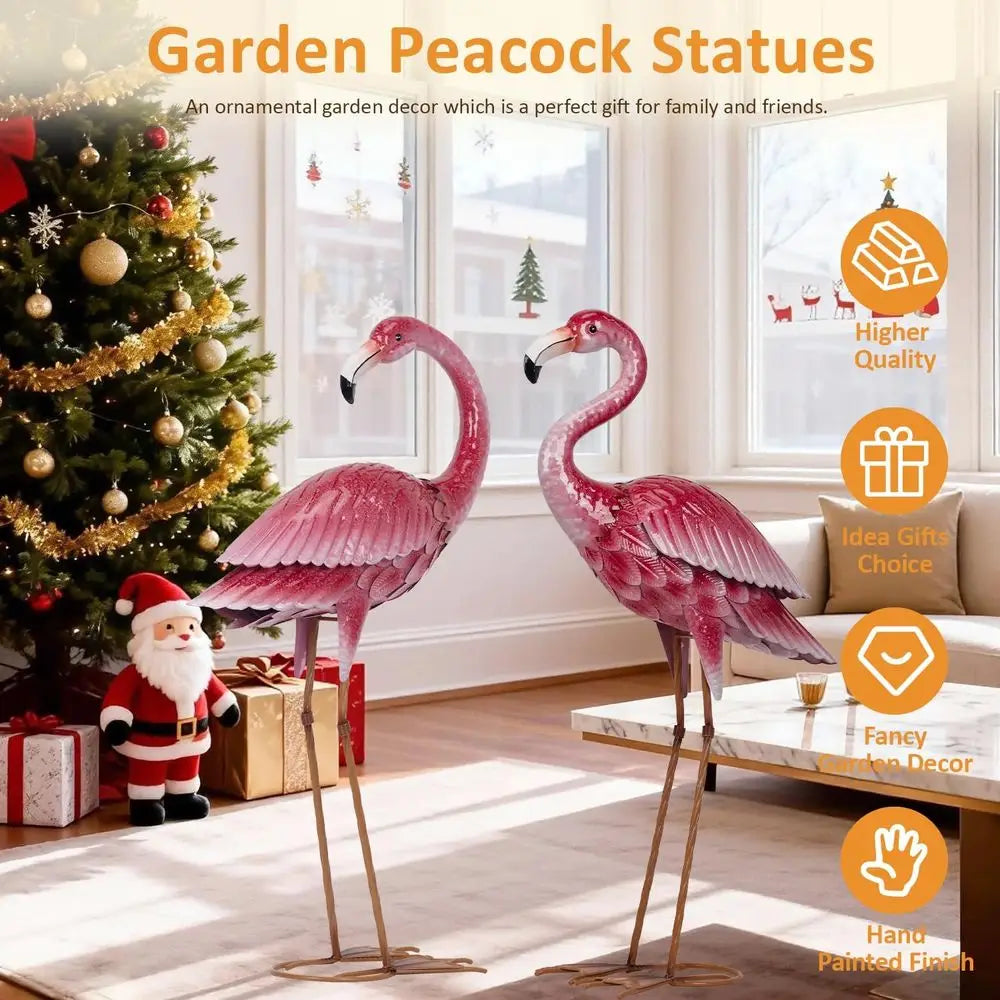 Outdoor Flamingo Garden Statue Metal Yard Art for Home Patio