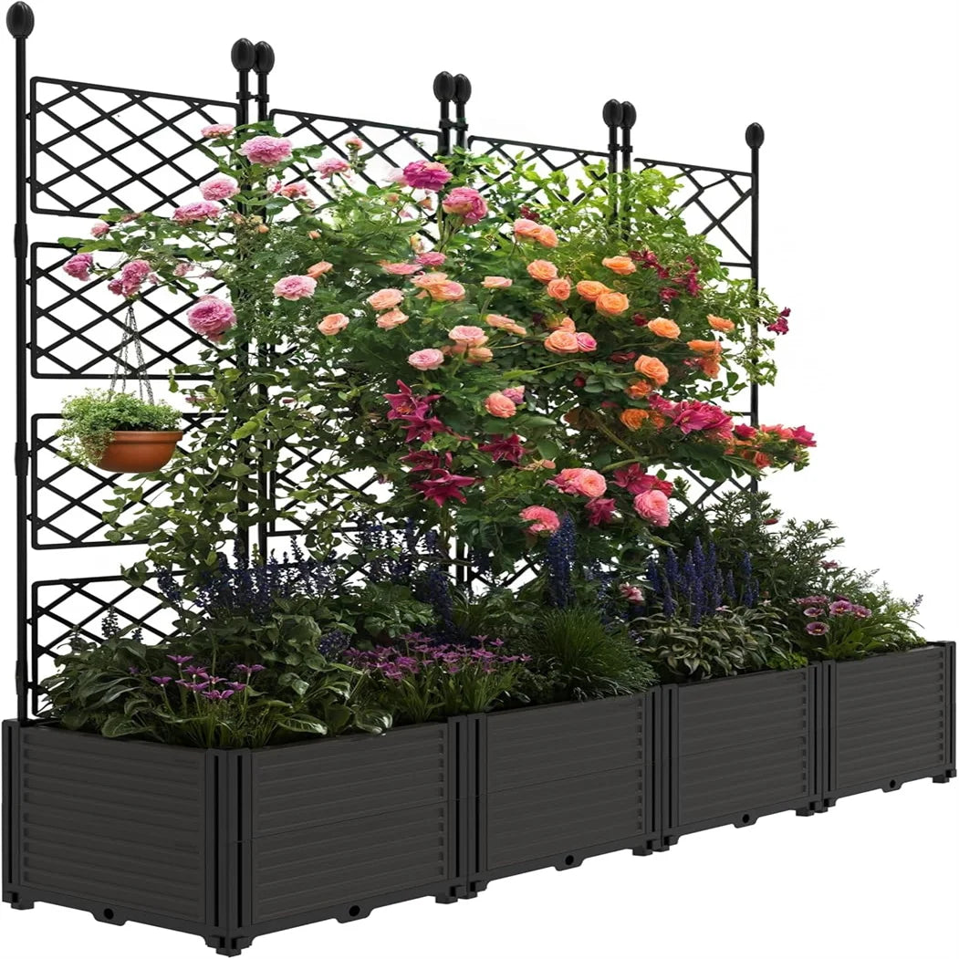 HiMISS Plastic Planter With Metal Trellis For Climbing Plants