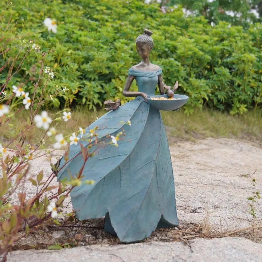 Fairy Statue Bird Bath Feeder Outdoor Garden Decor Lawn