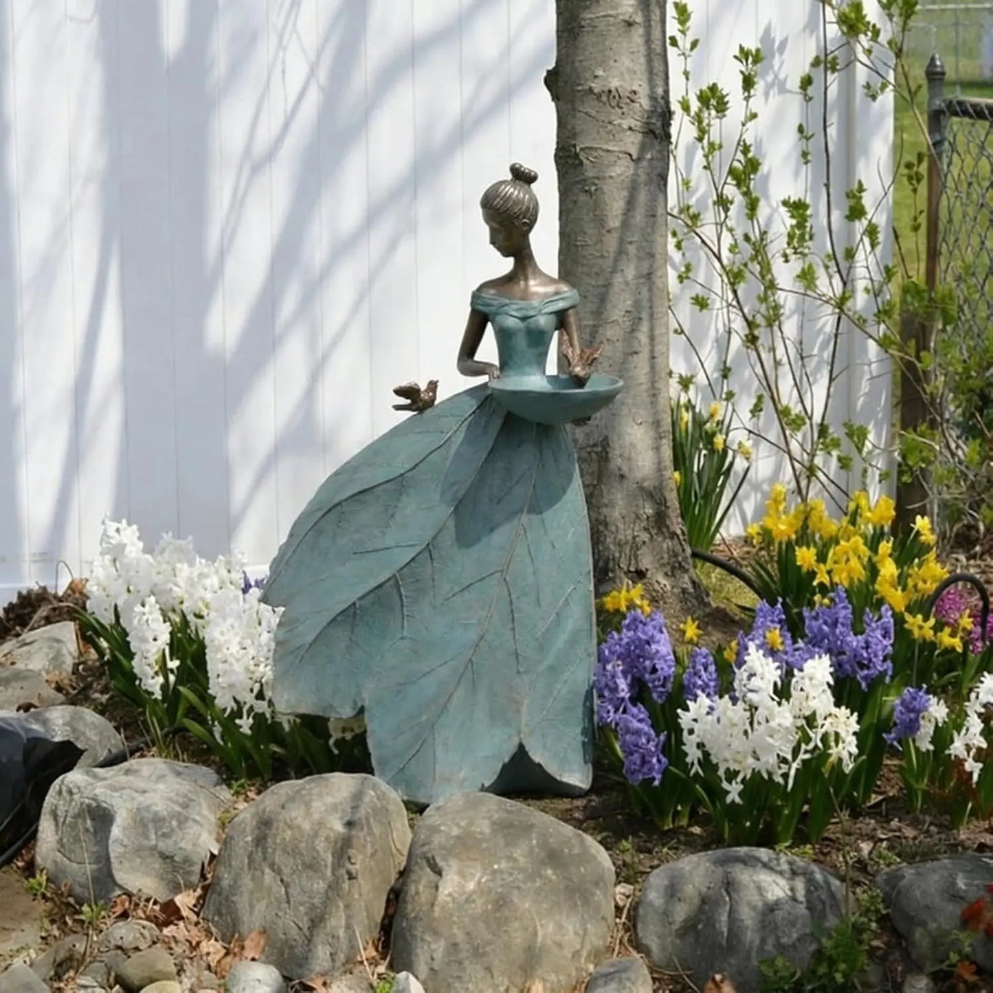 Fairy Statue Bird Bath Feeder Outdoor Garden Decor Lawn