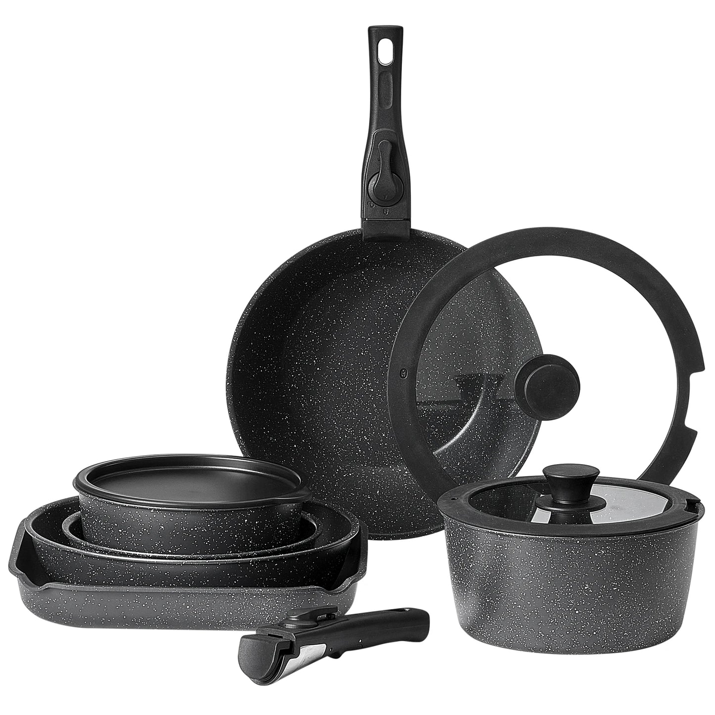 SucceBuy 17 Piece Nonstick Cookware Set Granite Pots And Pans