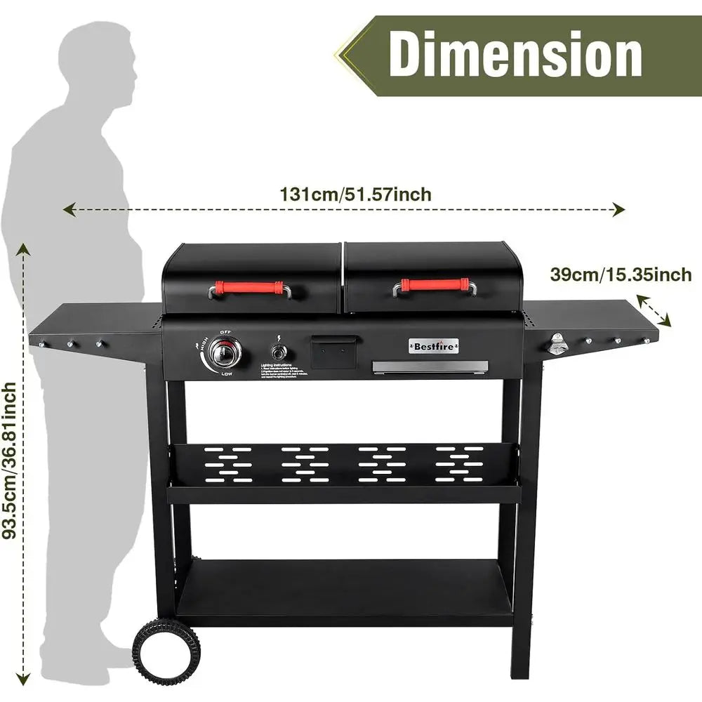 Dual Fuel Propane and Charcoal Grill With Dual Lids