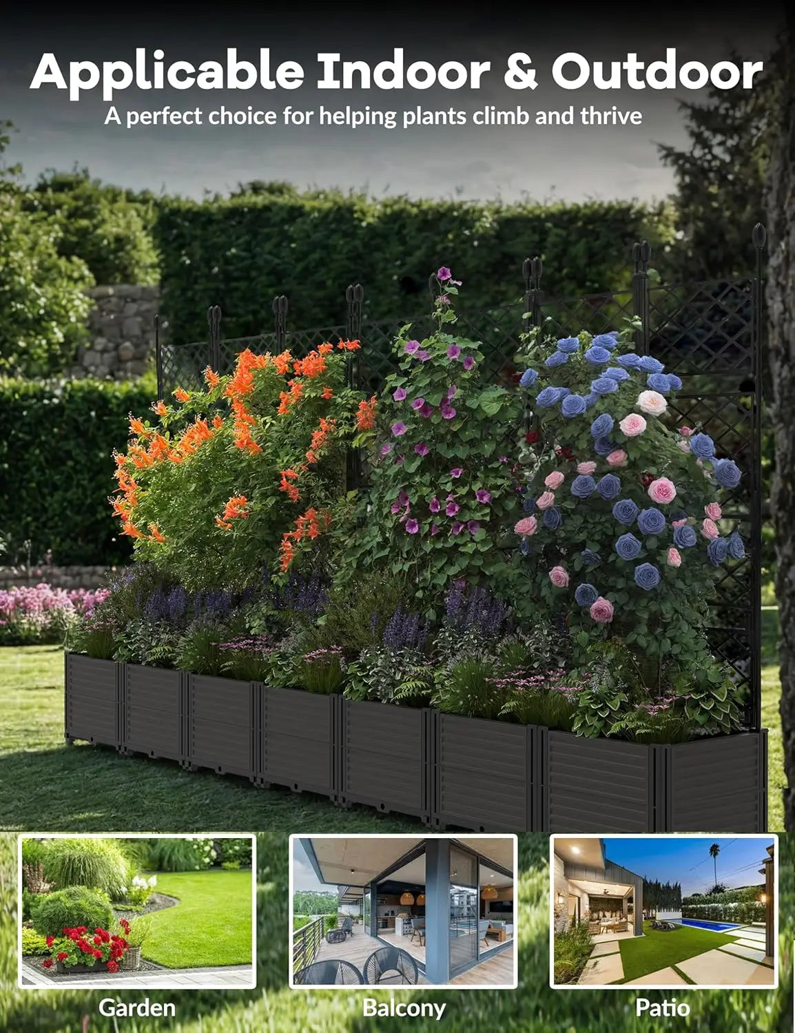 TWISTER.CK Plastic Planter Box With Trellis Rack For Gardens